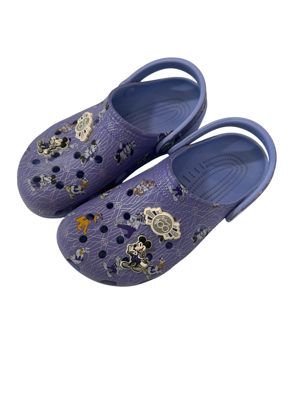 Disney 100th Anniversary Character Crocs with Character Charms sz M6/W8 Purple